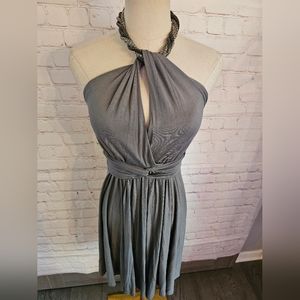 La Rok Vintage Chain-Neck Halter Dress | Pewter | XS | EUC | Rare